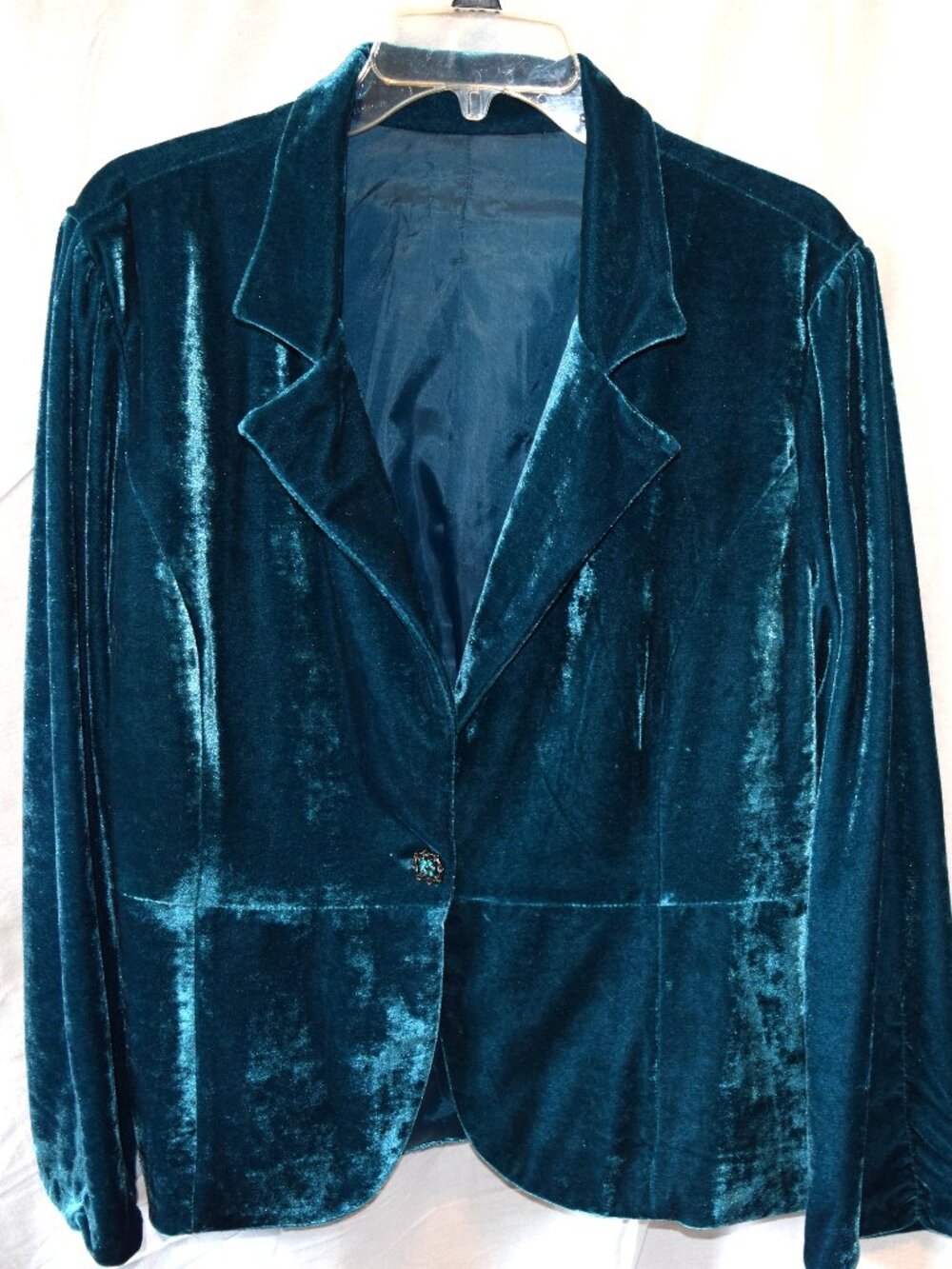 Women's Blazer Jacket Teal Blue Velour Velvet Size L/XL